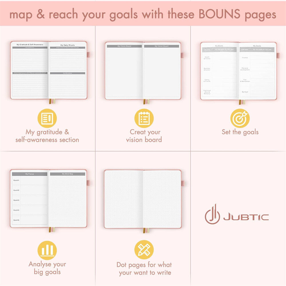 Jubtic A5 Undated Weekly &amp; Monthly Planner - Hardcover Productivity Agenda Notebook