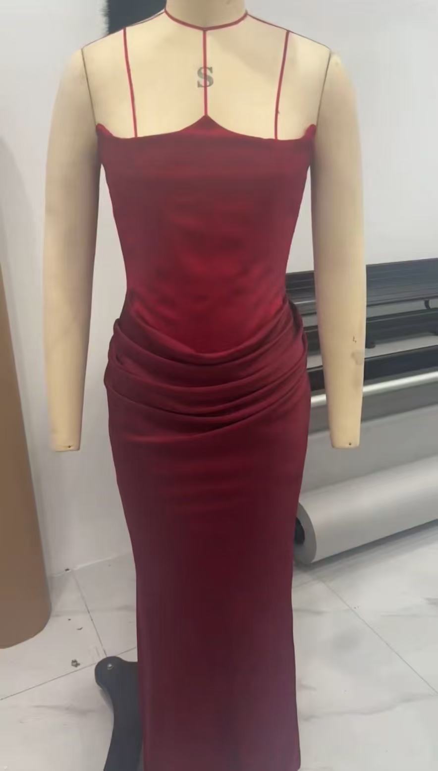 One Shoulder Pleated Satin Bodysuit Maxi Dress