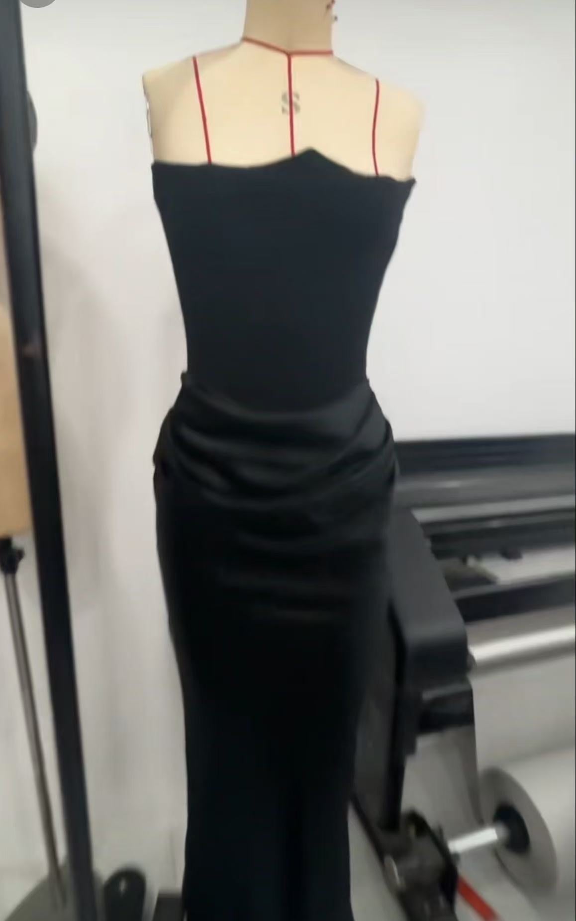 One Shoulder Pleated Satin Bodysuit Maxi Dress