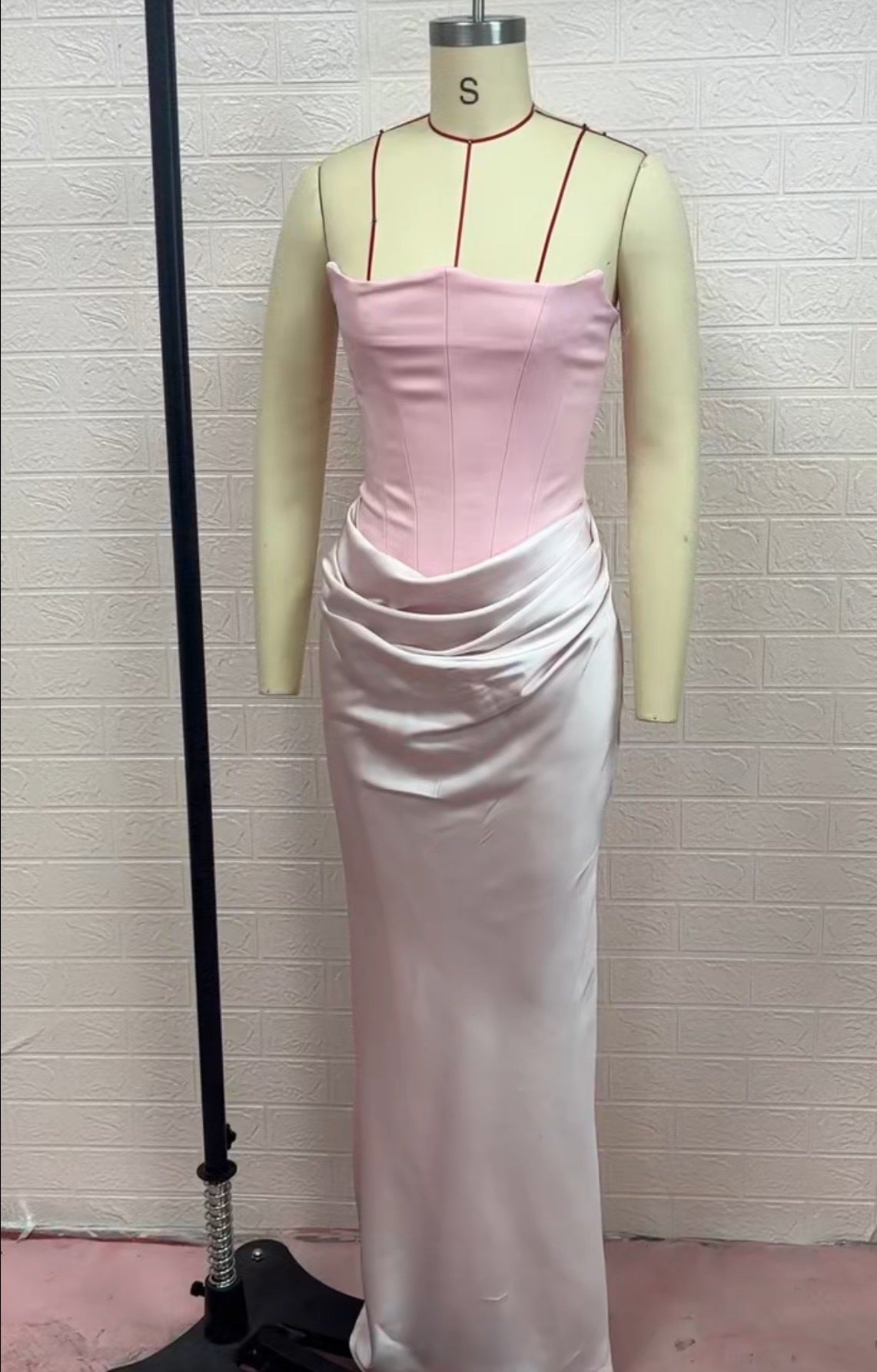 One Shoulder Pleated Satin Bodysuit Maxi Dress