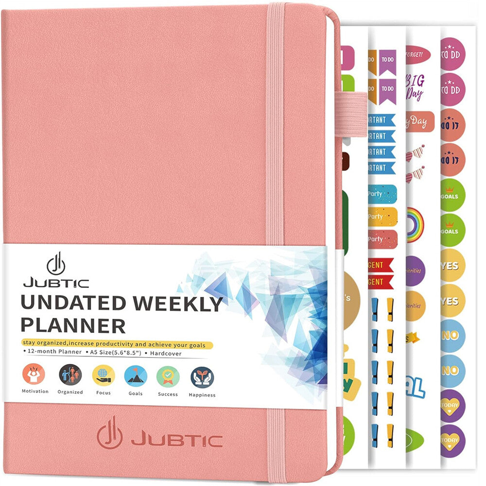 Jubtic A5 Undated Weekly &amp; Monthly Planner - Hardcover Productivity Agenda Notebook
