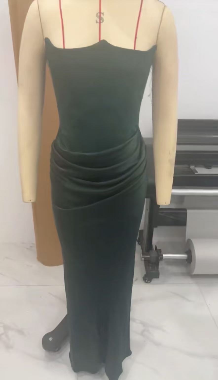 One Shoulder Pleated Satin Bodysuit Maxi Dress