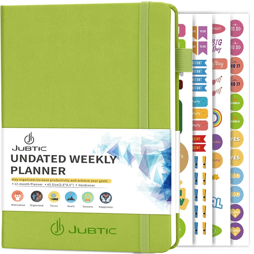 Jubtic A5 Undated Weekly &amp; Monthly Planner - Hardcover Productivity Agenda Notebook